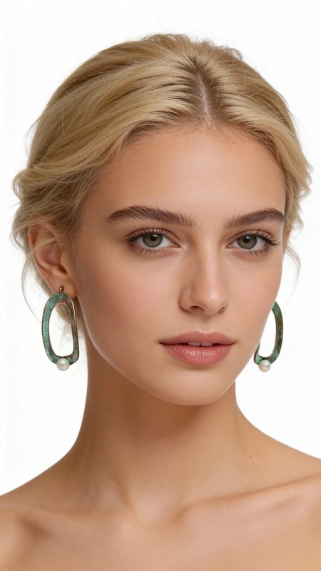 Ανακαλύψτε τη μοναδική ομορφιά αυτών των καρφωτών σκουλαρικιών με μαργαριτάρια που συνδυάζουν τη φινέτσα με τη μοντέρνα αισθητική. Σχεδιασμένα από την Ελληνίδα Σχεδιάστρια Κοσμημάτων Αικατερίνη Χαλκιαδάκη, τα εντυπωσιακά σκουλαρίκια αυτά παρουσιάζουν έναν πρωτότυπο οβάλ σχεδιασμό με χαλκό και πράσινη πατίνα που δημιουργεί μια vintage αισθητική.\u000AΚάθε σκουλαρίκι διαθέτει μια λεπτή πέρλα στο κάτω μέρος που προσθέτει κομψότητα και θηλυκότητα στο γεωμετρικό σχήμα. Η πράσινη πατίνα του χαλκού δημιουργεί μια μοναδική υφή και χρωματική διαβάθμιση που κάνει κάθε κόσμημα μοναδικό. Τα χειροποίητα σκουλαρίκια αυτά είναι ιδανικά για γυναίκες που αγαπούν τα statement κοσμήματα με καλλιτεχνικό χαρακτήρα.\u000AΥλικό: Χαλκός \u000AΠέτρα: Μαργαριτάρι