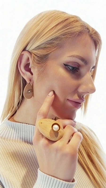 Ανακαλύψτε τη φυσική κομψότητα με αυτά τα μοναδικά κρεμαστά σκουλαρίκια που συνδυάζουν ξύλο και μαργαριτάρια σε έναν υπέροχο σχεδιασμό. Σχεδιασμένα από την Ελληνίδα Σχεδιάστρια Κοσμημάτων Αικατερίνη Χαλκιαδάκη, αυτά τα χειροποίητα κοσμήματα προσφέρουν μια σύγχρονη ματιά στην κλασική κομψότητα.\u000AΚάθε σκουλαρίκι χαρακτηρίζεται από μια οβάλ ξύλινη βάση σε φυσικό καφέ χρώμα που συμπληρώνεται από ένα τετράγωνο μεταλλικό στοιχείο με λευκή πέρλα στο κέντρο. Ο συνδυασμός αυτός δημιουργεί μια υπέροχη αντίθεση υφών και χρωμάτων που προσελκύει το βλέμμα. Η φυσική ζεστασιά του ξύλου αρμονίζει τέλεια με τη λάμψη των μαργαριταριών, δημιουργώντας ένα κόσμημα που είναι ιδανικό τόσο για καθημερινή όσο και για ειδική εμφάνιση.\u000AΥλικό: Ξύλο, Ορείχαλκος \u000AΠέτρα: Μαργαριτάρι