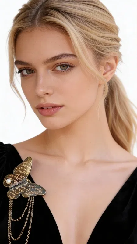 Statement καρφίτσα πεταλούδα χειρόγραφη με μαργαριτάρι - 4725, Ανακαλύψτε τη μαγεία του statement στυλ με αυτή τη μοναδική καρφίτσα πεταλούδα χειρόγραφη με μαργαριτάρι, σχεδιασμένη από την Ελληνίδα Σχεδιάστρια Κοσμημάτων Αικατερίνη Χαλκιαδάκη. Το εντυπωσιακό σχέδιο συνδυάζει τη χάρη της πεταλούδας με το κλασικό μαργαριτάρι, δημιουργώντας ένα αξεσουάρ που προσδίδει φινέτσα σε κάθε σας εμφάνιση.
Η καρφίτσα διακοσμείται με διακριτικές αλυσίδες που κρέμονται κομψά από το σώμα της πεταλούδας, προσφέροντας κίνηση και ζωντάνια στο σχέδιο. Η χειρόγραφη τεχνική και το φυσικό μαργαριτάρι δημιουργούν έναν τέλειο συνδυασμό παράδοσης και σύγχρονης αισθητικής. Το μαύρο χρώμα προσδίδει κομψότητα και ταιριάζει ιδανικά με κάθε ντύσιμο.
Φροντίστε το κόσμημά σας αποθηκεύοντάς το σε στεγνό μέρος και καθαρίζοντάς το με μαλακό πανί. Αποφύγετε την επαφή με αρώματα και καλλυντικά για να διατηρήσετε τη λάμψη του μαργαριταριού.
Υλικό: Ορείχαλκος 
Πέτρα: Μαργαριτάρι