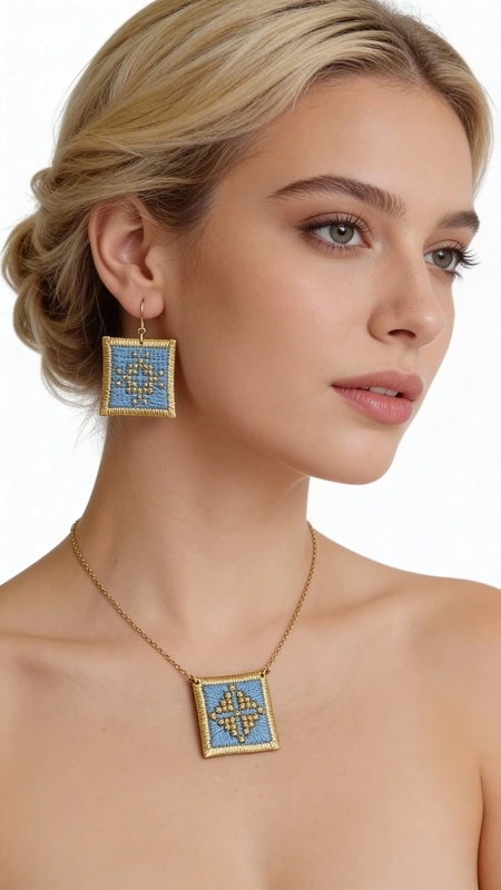 Κεντητά σκουλαρίκια statement με γεωμετρικά σχέδια από χρυσοκλωστή σε γαλάζιο - SKOUL-4700, Τα statement σκουλαρίκια με κεντητά γεωμετρικά σχέδια σε γαλάζιο χρώμα θα γίνουν το αγαπημένο σας αξεσουάρ για κάθε ιδιαίτερη περίσταση. Σχεδιασμένα από την Ελληνίδα Σχεδιάστρια Κοσμημάτων Αικατερίνη Χαλκιαδάκη, αυτά τα εντυπωσιακά χειροποίητα σκουλαρίκια συνδυάζουν την παραδοσιακή τέχνη του κεντήματος με σύγχρονο design.
Η χρυσοκλωστή σε απαλό γαλάζιο χρώμα δημιουργεί ένα μοναδικό γεωμετρικό μοτίβο που προσθέτει κομψότητα και στυλ σε κάθε εμφάνιση. Τα κεντητά σκουλαρίκια έχουν τετράγωνο σχήμα και μεσαίο μέγεθος, ιδανικό για να κάνουν statement χωρίς να είναι υπερβολικά βαριά. Η λεπτομερής χειροτεχνία και το folklore design τους κάνουν ιδιαίτερα για βραδινές εξόδους, ειδικές εκδηλώσεις ή ακόμα και για γαμήλιες εμφανίσεις. Συντηρήστε τα σκουλαρίκια σας αποθηκεύοντάς τα σε στεγνό μέρος και αποφεύγοντας την επαφή με νερό ή χημικά προϊόντα για να διατηρήσουν το χρώμα τους.
Υλικό: Ορείχαλκος, Ύφασμα