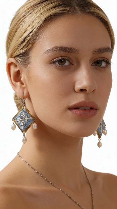 Κεντητά σκουλαρίκια statement με γεωμετρικά σχέδια από χρυσοκλωστή σε γαλάζιο - SKOUL-4701, Τα statement κεντητά σκουλαρίκια σε γαλάζιο χρώμα με γεωμετρικά σχέδια από χρυσοκλωστή αποτελούν το ιδανικό χειροποίητο κόσμημα για να αναδείξετε τη μοναδικότητά σας. Αυτά τα εντυπωσιακά κρεμαστά σκουλαρίκια, σχεδιασμένα από την Ελληνίδα Σχεδιάστρια Κοσμημάτων Αικατερίνη Χαλκιαδάκη, συνδυάζουν την παραδοσιακή τέχνη του κεντήματος με μοντέρνα αισθητική.
Η γαλάζια απόχρωση σε συνδυασμό με τη χρυσοκλωστή δημιουργεί μια εκλεπτυσμένη αντίθεση που προσελκύει τα βλέμματα. Τα γεωμετρικά σχέδια προσδίδουν σύγχρονο χαρακτήρα, ενώ οι λεπτές πέρλες που κρέμονται από τη βάση των σκουλαρικιών προσθέτουν κίνηση και θηλυκότητα. Το folklore design τους τα καθιστά ιδανικά για ιδιαίτερες στιγμές, από νυφικές εμφανίσεις έως κοκτέιλ παρτυ. Ιδανικά σκουλαρίκαι για γάμους, βαπτίσεις και ιδιαίτερες εκδηλώσεις. Συντηρείστε τα με προσοχή, αποφεύγοντας την επαφή με νερό και αρώματα για μεγαλύτερη διάρκεια ζωής.
Υλικό: Ορείχαλκος, Ύφασμα 
Πέτρα: Πέρλα