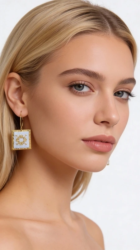 Κεντητά σκουλαρίκια statement με γεωμετρικά σχέδια από χρυσοκλωστή σε λευκό - SKOUL-4683, Κεντητά statement σκουλαρίκια που συνδυάζουν τη σύγχρονη αισθητική με την παραδοσιακή τέχνη του κεντήματος σε λευκή απόχρωση. Αυτά τα εντυπωσιακά χειροποίητα σκουλαρίκια, σχεδιασμένα από την Ελληνίδα Σχεδιάστρια Κοσμημάτων Αικατερίνη Χαλκιαδάκη, παρουσιάζουν γεωμετρικά μοτίβα με χρυσοκλωστή που δημιουργούν μια μοναδική αίσθηση πολυτέλειας.
Η τετράγωνη φόρμα με το περίτεχνο κέντημα στο εσωτερικό προσφέρει μια μοντέρνα ερμηνεία της παραδοσιακής χειροτεχνίας. Το λευκό χρώμα τα καθιστά ιδανικά για νυφικές εμφανίσεις ή κομψές βραδινές εξόδους, ενώ η statement φόρμα τους προσδίδει άμεση αναγνωρισιμότητα. Τα κρεμαστά σκουλαρίκια φοριούνται άνετα και προσθέτουν έναν sophisticated χαρακτήρα σε κάθε outfit. Συνδυάστε τα με μονόχρωμα outfits για να αναδείξετε τη μοναδική τους ομορφιά. Φυλάξτε τα σε στεγνό μέρος και καθαρίζετε τα απαλά με στεγνό πανί για να διατηρήσετε τη λάμψη της χρυσοκλωστής.
Υλικό: Ορείχαλκος, Ύφασμα