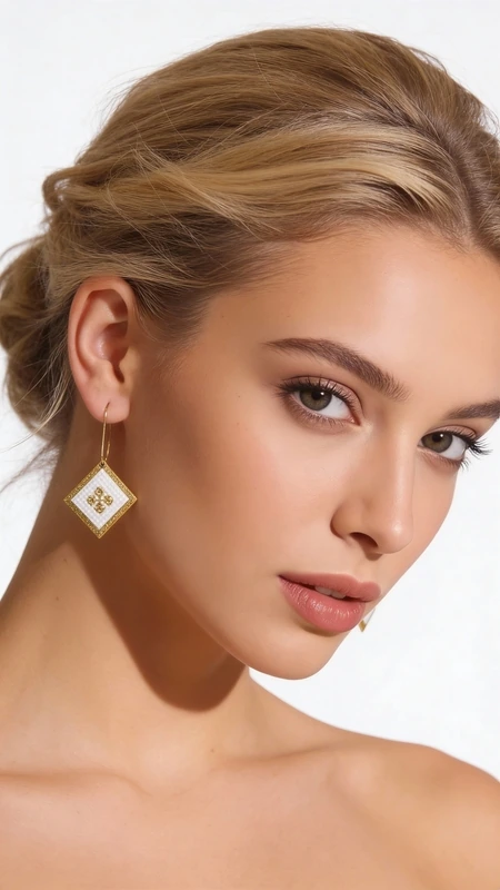 Τα statement κεντητά σκουλαρίκια με γεωμετρικά σχέδια από χρυσοκλωστή σε λευκό αποτελούν την τέλεια επιλογή για τη σύγχρονη γυναίκα που αναζητά εντυπωσιακά χειροποίητα κοσμήματα. Σχεδιασμένα από την Ελληνίδα Σχεδιάστρια Κοσμημάτων Αικατερίνη Χαλκιαδάκη, συνδυάζουν παραδοσιακές τεχνικές κεντήματος με μοντέρνα αισθητική.\u000AΚάθε σκουλαρίκι δημιουργείται με προσεκτική χειροτεχνία, χρησιμοποιώντας χρυσοκλωστή που σχηματίζει εντυπωσιακά γεωμετρικά μοτίβα σε λευκή βάση. Το ιδιαίτερο σχέδιο με τα διαμαντέ λεπτομέρειες προσδίδει λάμψη και κομψότητα, καθιστώντας τα ιδανικά για ιδιαίτερες στιγμές και γάμους.\u000AΤα κεντητά σκουλαρίκια διαθέτουν ανάγλυφη υφή που τονίζει το χειροποίητο χαρακτήρα τους, ενώ οι χρυσές λεπτομέρειες δημιουργούν όμορφες αντιθέσεις με το λευκό φόντο. Είναι αρκετά εντυπωσιακά για να αποτελέσουν το κύριο στοιχείο του look σας. Συντηρήστε τα σκουλαρίκια σας σε στεγνό χώρο και αποφύγετε την επαφή με αρώματα και κρέμες για να διατηρήσετε τη λάμψη τους.\u000AΥλικό: Ορείχαλκος, Ύφασμα