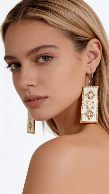 Κεντητά σκουλαρίκια statement με γεωμετρικά σχέδια από χρυσοκλωστή σε λευκό - SKOUL-4692, Αυτά τα εντυπωσιακά statement σκουλαρίκια κεντητά με χρυσοκλωστή συνδυάζουν την παραδοσιακή τέχνη του κεντήματος με τη σύγχρονη αισθητική. Σχεδιασμένα από την Ελληνίδα Σχεδιάστρια Κοσμημάτων Αικατερίνη Χαλκιαδάκη, αυτά τα χειροποίητα σκουλαρίκια διακοσμούνται με γεωμετρικά μοτίβα σε λευκή βάση που δημιουργούν μια κομψή και διαχρονική εμφάνιση.
Τα κρεμαστά σκουλαρίκια χαρακτηρίζονται από τη λεπτομερή χρυσή κεντητή διακόσμηση που σχηματίζει ρομβοειδή σχέδια, προσφέροντας μια μοναδική υφή και όγκο. Η λευκή βάση δημιουργεί την τέλεια αντίθεση με τις χρυσές λεπτομέρεις, ενώ το ορθογώνιο σχήμα τους τα καθιστά ιδανικά για κάθε περίσταση.
Αυτά τα μοντέρνα κεντητά σκουλαρίκια είναι η τέλεια επιλογή για γυναίκες που αγαπούν τα εντυπωσιακά κοσμήματα με παραδοσιακά στοιχεία. Συνδυάζονται αρμονικά με κλασικά και σύγχρονα outfit, προσθέτοντας μια νότα κομψότητας και πρωτοτυπίας. Φυλάσσετε σε στεγνό μέρος και καθαρίζετε απαλά με στεγνό πανί.
Υλικό: Ορείχαλκος, Ύφασμα