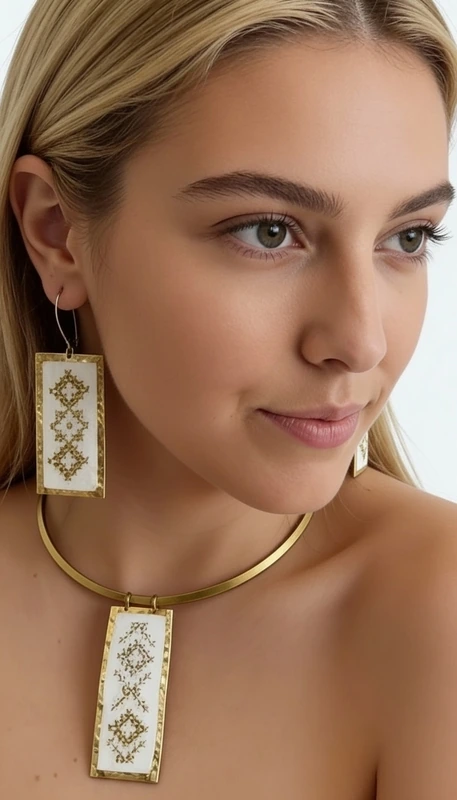 Κεντητά σκουλαρίκια statement με γεωμετρικά σχέδια από χρυσοκλωστή σε λευκό - SKOUL-4692, Αυτά τα εντυπωσιακά statement σκουλαρίκια κεντητά με χρυσοκλωστή συνδυάζουν την παραδοσιακή τέχνη του κεντήματος με τη σύγχρονη αισθητική. Σχεδιασμένα από την Ελληνίδα Σχεδιάστρια Κοσμημάτων Αικατερίνη Χαλκιαδάκη, αυτά τα χειροποίητα σκουλαρίκια διακοσμούνται με γεωμετρικά μοτίβα σε λευκή βάση που δημιουργούν μια κομψή και διαχρονική εμφάνιση.
Τα κρεμαστά σκουλαρίκια χαρακτηρίζονται από τη λεπτομερή χρυσή κεντητή διακόσμηση που σχηματίζει ρομβοειδή σχέδια, προσφέροντας μια μοναδική υφή και όγκο. Η λευκή βάση δημιουργεί την τέλεια αντίθεση με τις χρυσές λεπτομέρεις, ενώ το ορθογώνιο σχήμα τους τα καθιστά ιδανικά για κάθε περίσταση.
Αυτά τα μοντέρνα κεντητά σκουλαρίκια είναι η τέλεια επιλογή για γυναίκες που αγαπούν τα εντυπωσιακά κοσμήματα με παραδοσιακά στοιχεία. Συνδυάζονται αρμονικά με κλασικά και σύγχρονα outfit, προσθέτοντας μια νότα κομψότητας και πρωτοτυπίας. Φυλάσσετε σε στεγνό μέρος και καθαρίζετε απαλά με στεγνό πανί.
Υλικό: Ορείχαλκος, Ύφασμα