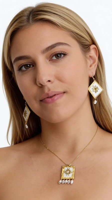 Κεντητά σκουλαρίκια statement με γεωμετρικά σχέδια από χρυσοκλωστή σε λευκό - SKOUL-4695, Ανακαλύψτε τη μαγεία των κεντητών statement σκουλαρικιών με γεωμετρικά σχέδια, έργο τέχνης σχεδιασμένο από την Ελληνίδα Σχεδιάστρια Κοσμημάτων Αικατερίνη Χαλκιαδάκη. Αυτά τα εντυπωσιακά χειροποίητα σκουλαρίκια συνδυάζουν τη λευκή κομψότητα με χρυσές λεπτομέρειες, δημιουργώντας ένα μοναδικό κόσμημα που ξεχωρίζει.
Κάθε σκουλαρίκι διακοσμείται με γεωμετρικό κέντημα από χρυσοκλωστή πάνω σε λευκή βάση, ενώ ολοκληρώνεται με κομψή πέρλα που κρέμεται στο κάτω μέρος. Η ρομβοειδής φόρμα με τη χρυσή αστεροειδή διακόσμηση προσδίδει μοντέρνα αισθητική, καθιστώντας το ιδανικό για ιδιαίτερες στιγμές και επίσημες εμφανίσεις.
Αυτά τα εντυπωσιακά κρεμαστά σκουλαρίκια αποτελούν την τέλεια επιλογή για γυναίκες που αγαπούν τα πρωτότυπα χειροποίητα κοσμήματα. Συνδυάστε τα με κλασικά ή μοντέρνα outfits για μια εμφάνιση που θα κλέψει τις εντυπώσεις.
Φροντίστε τα απαλά με στεγνό πανί και αποθηκεύστε τα σε στεγνό μέρος για να διατηρήσουν τη λάμψη τους.
Υλικό: Ορείχαλκος, Ύφασμα 
Πέτρα: Πέρλα