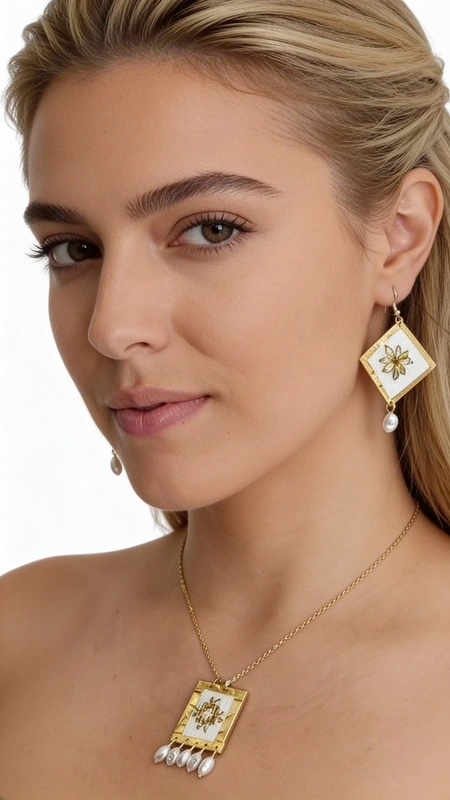 Κεντητά σκουλαρίκια statement με γεωμετρικά σχέδια από χρυσοκλωστή σε λευκό - SKOUL-4695, Ανακαλύψτε τη μαγεία των κεντητών statement σκουλαρικιών με γεωμετρικά σχέδια, έργο τέχνης σχεδιασμένο από την Ελληνίδα Σχεδιάστρια Κοσμημάτων Αικατερίνη Χαλκιαδάκη. Αυτά τα εντυπωσιακά χειροποίητα σκουλαρίκια συνδυάζουν τη λευκή κομψότητα με χρυσές λεπτομέρειες, δημιουργώντας ένα μοναδικό κόσμημα που ξεχωρίζει.
Κάθε σκουλαρίκι διακοσμείται με γεωμετρικό κέντημα από χρυσοκλωστή πάνω σε λευκή βάση, ενώ ολοκληρώνεται με κομψή πέρλα που κρέμεται στο κάτω μέρος. Η ρομβοειδής φόρμα με τη χρυσή αστεροειδή διακόσμηση προσδίδει μοντέρνα αισθητική, καθιστώντας το ιδανικό για ιδιαίτερες στιγμές και επίσημες εμφανίσεις.
Αυτά τα εντυπωσιακά κρεμαστά σκουλαρίκια αποτελούν την τέλεια επιλογή για γυναίκες που αγαπούν τα πρωτότυπα χειροποίητα κοσμήματα. Συνδυάστε τα με κλασικά ή μοντέρνα outfits για μια εμφάνιση που θα κλέψει τις εντυπώσεις.
Φροντίστε τα απαλά με στεγνό πανί και αποθηκεύστε τα σε στεγνό μέρος για να διατηρήσουν τη λάμψη τους.
Υλικό: Ορείχαλκος, Ύφασμα 
Πέτρα: Πέρλα