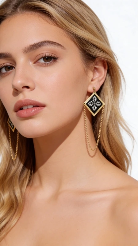 Κεντητά σκουλαρίκια statement με γεωμετρικά σχέδια από χρυσοκλωστή σε μαύρο - SKOUL-4685, Τα κεντητά statement σκουλαρίκια με γεωμετρικά σχέδια σε μαύρο και χρυσό συνδυάζουν την παραδοσιακή τέχνη του κεντήματος με τη σύγχρονη αισθητική. Σχεδιασμένα από την Ελληνίδα Σχεδιάστρια Κοσμημάτων Αικατερίνη Χαλκιαδάκη, αυτά τα εντυπωσιακά κρεμαστά σκουλαρίκια αποτελούν την ιδανική επιλογή για τη σύγχρονη γυναίκα που αναζητά μοναδικότητα.
Το κάθε σκουλαρίκι διαθέτει ένα τετραγωνικό κεντητό στοιχείο με περίπλοκα γεωμετρικά μοτίβα που δημιουργούνται με χρυσοκλωστή πάνω σε μαύρη βάση. Η κομψή χρυσή αλυσίδα που κρέμεται προσθέτει κίνηση και δυναμισμό, ενώ το μήκος τους δημιουργεί εντυπωσιακό αποτέλεσμα. Η χειροποίητη κατασκευή εγγυάται την ποιότητα και τη μοναδικότητα κάθε κομματιού.
Αυτά τα μοντέρνα σκουλαρίκια ταιριάζουν τέλεια σε βραδινές εξόδους, γαμήλιες εκδηλώσεις και ιδιαίτερες περιστάσεις. Συνδυάζονται ιδανικά με μαύρα ή χρυσά outfits, προσθέτοντας μια nότα folklore elegance. Φυλάσσετε σε στεγνό μέρος, αποφεύγοντας την επαφή με αρώματα και υγρασία.
Υλικό: Ορείχαλκος, Ύφασμα