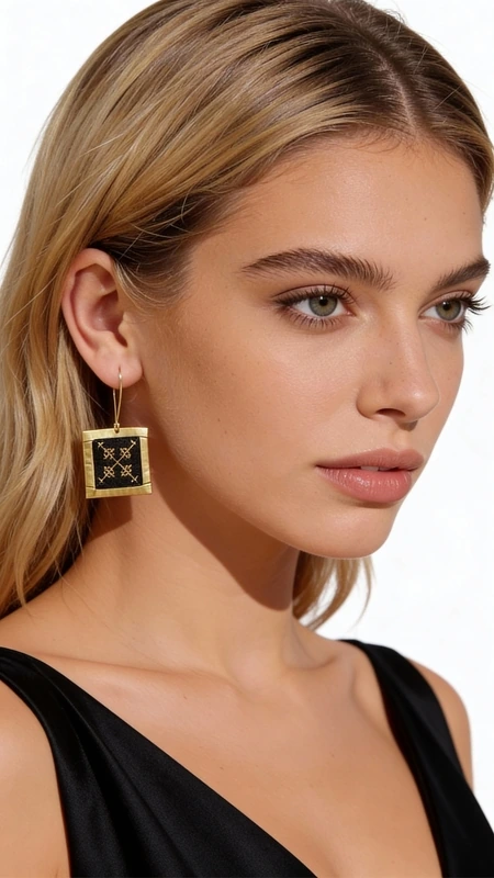 Ανακαλύψτε την τέλεια ισορροπία ανάμεσα στην παραδοσιακή τέχνη του κεντήματος και τη σύγχρονη αισθητική με αυτά τα εντυπωσιακά statement σκουλαρίκια. Σχεδιασμένα από την Ελληνίδα Σχεδιάστρια Κοσμημάτων Αικατερίνη Χαλκιαδάκη, συνδυάζουν γεωμετρικά μοτίβα σε έντονο μαύρο χρώμα με λεπτομέρειες από χρυσοκλωστή που δημιουργούν μια μοναδική αντίθεση.\u000AΤο κεντητό ύφασμα σε τετράγωνη φόρμα φέρει περίτεχνα γεωμετρικά σχέδια που θυμίζουν τα παραδοσιακά ελληνικά κεντήματα, ενώ το χρυσό πλαίσιο προσδίδει κομψότητα και πολυτέλεια. Η μαύρη απόχρωση τα καθιστά ιδανικά για κάθε περίσταση, από καθημερινά look μέχρι βραδινές εμφανίσεις.\u000AΤα χειροποίητα σκουλαρίκια αυτά είναι η τέλεια επιλογή για γυναίκες που αγαπούν τα εντυπωσιακά αξεσουάρ με ιστορία και χαρακτήρα. Το ελαφρύ τους βάρος τα κάνει άνετα για όλη την ημέρα, ενώ το μοντέρνο design τους προσδίδει έναν sophisticaed αέρα σε κάθε σας εμφάνιση. Φροντίστε τα με απαλό καθάρισμα και αποθηκεύστε τα σε στεγνό μέρος για να διατηρήσουν την ομορφιά τους.\u000AΥλικό: Ορείχαλκος, Ύφασμα