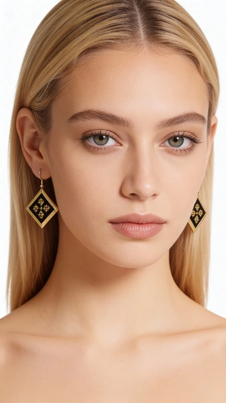 Κεντητά σκουλαρίκια statement με γεωμετρικά σχέδια από χρυσοκλωστή σε μαύρο - SKOUL-4694, Τα κεντητά statement σκουλαρίκια με γεωμετρικά σχέδια από χρυσοκλωστή σε μαύρη βάση αποτελούν την τέλεια επιλογή για όσες αναζητούν εντυπωσιακά και πρωτότυπα κοσμήματα. Σχεδιασμένα από την Ελληνίδα Σχεδιάστρια Κοσμημάτων Αικατερίνη Χαλκιαδάκη, αυτά τα χειροποίητα σκουλαρίκια συνδυάζουν την παραδοσιακή τέχνη του κεντήματος με σύγχρονο design.
Η μαύρη βάση με τα χρυσά γεωμετρικά μοτίβα δημιουργεί έναν εκλεπτυσμένο συνδυασμό που προσθέτει sophistication σε κάθε εμφάνιση. Τα ρομβοειδή σχήματα κεντημένα με χρυσοκλωστή δίνουν έναν ethnic αέρα που ταιριάζει τόσο σε καθημερινά όσο και σε επίσημα looks. Η κρεμαστή φόρμα τους κινείται όμορφα και προσθέτει κίνηση στο πρόσωπο.
Ιδανικά για γάμους, βραδινές εξόδους ή όταν θέλετε να προσθέσετε μία καλλιτεχνική νότα στο ντύσιμό σας. Φροντίστε τα ήπια με στεγνό καθάρισμα και αποθηκεύστε τα σε στεγνό μέρος για να διατηρήσουν την ομορφιά τους.
Υλικό: Ορείχαλκος, Ύφασμα