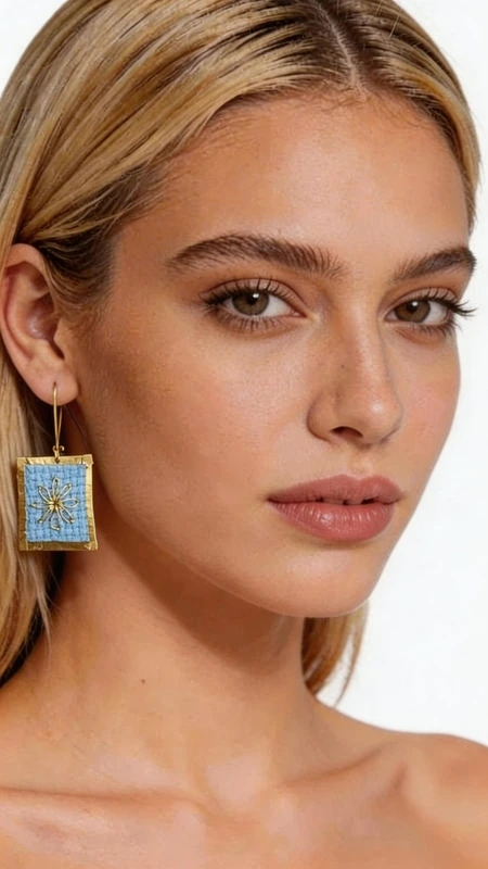 Κεντητά σκουλαρίκια statement με γεωμετρικά σχέδια από χρυσοκλωστή σε γαλάζιο - SKOUL-4706 | Candiashop Boutique, Τα statement κεντητά σκουλαρίκια με γεωμετρικά σχέδια από χρυσοκλωστή σε γαλάζιο αποτελούν έναν μοναδικό συνδυασμό παραδοσιακής τέχνης και μοντέρνου σχεδιασμού. Σχεδιασμένα από την Ελληνίδα Σχεδιάστρια Κοσμημάτων Αικατερίνη Χαλκιαδάκη, αυτά τα εντυπωσιακά χειροποίητα σκουλαρίκια αναδεικνύουν την κομψότητα κάθε look με στιλ και χαρακτήρα. Η λεπτή κεντητική τεχνική με χρυσοκλωστή δημιουργεί ένα υπέροχο αποτέλεσμα που λαμπυρίζει διακριτικά, ενώ το γαλάζιο χρώμα προσφέρει μια φρεσκάδα που ταιριάζει τέλεια με θερινά και καλοκαιρινά outfit. Τα γεωμετρικά σχέδια προσδίδουν μοντέρνα αισθητική, κάνοντας τα εντυπωσιακά σκουλαρίκια ιδανική επιλογή για κάθε περίσταση. Τα χειροποίητα κεντητά σκουλαρίκια είναι τέλεια για γάμους, βαφτίσια, καλοκαιρινά πάρτι και κάθε ειδική στιγμή όπου θέλετε να ξεχωρίσετε. Συνδυάστε τα με λευκό ή μπλε ρούχα για να αναδείξετε το γαλάζιο τους χρώμα. Υλικό: Ορείχαλκος, Ύφασμα Φροντίστε τα σκουλαρίκια σας αποθηκεύοντάς τα σε στεγνό μέρος, μακριά από υγρασία και άμεση ηλιακή ακτινοβολία για να διατηρήσουν τη λάμψη τους.