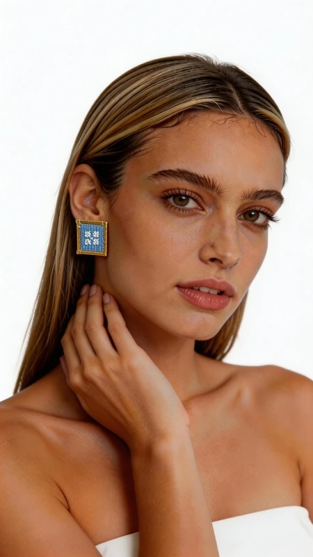 Κεντητά σκουλαρίκια statement με γεωμετρικά σχέδια από χρυσοκλωστή σε γαλάζιο - SKOUL-4720 | Candiashop Boutique, Κεντητά statement σκουλαρίκια που συνδυάζουν την παραδοσιακή τέχνη της κεντητής με μοντέρνο γεωμετρικό design. Αυτά τα εντυπωσιακά σκουλαρίκια σε γαλάζιο χρώμα, σχεδιασμένα από την Ελληνίδα Σχεδιάστρια Κοσμημάτων Αικατερίνη Χαλκιαδάκη, φέρουν λεπτομερή κεντήματα με χρυσοκλωστή που δημιουργούν μαγευτικά geometric patterns. Το τετράγωνο σχήμα σε έντονο γαλάζιο φόντο συμπληρώνεται από χρυσές λεπτομέρειες που προσδίδουν λάμψη και κομψότητα. Η χρυσοκλωστή δημιουργεί περίπλοκα σχέδια που θυμίζουν βυζαντινή τέχνη, ενώ το μοντέρνο cut και η contemporary αισθητική τα καθιστούν ιδανικά για σύγχρονες εμφανίσεις. Αυτά τα χειροποίητα σκουλαρίκια αποτελούν την τέλεια επιλογή για όσες αναζητούν εντυπωσιακά κοσμήματα που ξεχωρίζουν. Ιδανικά για ειδικές περιστάσεις, γάμους ή καθημερινές εμφανίσεις με στυλ. Υλικό: Ορείχαλκος, Ύφασμα **Φροντίδα:** Φυλάσσετε σε στεγνό μέρος, μακριά από υγρασία. Καθαρίζετε απαλά με στεγνό πανί.