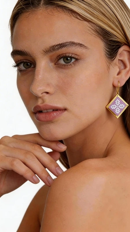 Κεντητά σκουλαρίκια statement με γεωμετρικά σχέδια από χρυσοκλωστή σε λιλά - SKOUL-4709 | Candiashop Boutique, Τα statement κεντητά σκουλαρίκια σε λιλά απόχρωση με γεωμετρικά σχέδια από χρυσοκλωστή είναι η τέλεια επιλογή για να προσθέσετε μια πινελιά κομψότητας και πρωτοτυπίας στην εμφάνισή σας. Σχεδιασμένα από την Ελληνίδα Σχεδιάστρια Κοσμημάτων Αικατερίνη Χαλκιαδάκη, αυτά τα χειροποίητα σκουλαρίκια συνδυάζουν την παραδοσιακή τεχνική του κεντήματος με σύγχρονο design. Η τετράγωνη γεωμετρική φόρμα τους διακοσμείται με περίτεχνα κεντημένα μοτίβα σε μαλακή λιλά απόχρωση, ενώ το χρυσό περίγραμμα προσδίδει μια πολυτελή πινελιά. Το folklore design με τα λεπτομερή γεωμετρικά σχέδια δημιουργεί ένα μοναδικό κόσμημα που ξεχωρίζει και συμπληρώνει τόσο casual όσο και επίσημα looks. Ιδανικά για γυναίκες που αγαπούν τα εντυπωσιακά αξεσουάρ, αυτά τα σκουλαρίκια είναι τέλεια για ειδικές περιστάσεις, γάμους ή για να προσθέσουν χρώμα στην καθημερινότητά σας. Υλικό: Ορείχαλκος, Ύφασμα Για τη φροντίδα τους, φυλάσσετε τα σκουλαρίκια σε στεγνό μέρος και αποφεύγετε την επαφή με νερό και χημικά.