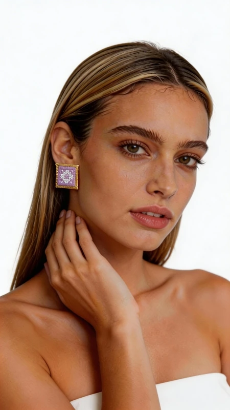 Τα κεντητά σκουλαρίκια statement με γεωμετρικά σχέδια σε λιλά χρώμα είναι η τέλεια επιλογή για γυναίκες που θέλουν να ξεχωρίσουν με στυλ και κομψότητα. Σχεδιασμένα από την Ελληνίδα Σχεδιάστρια Κοσμημάτων Αικατερίνη Χαλκιαδάκη, αυτά τα εντυπωσιακά χειροποίητα σκουλαρίκια συνδυάζουν την παραδοσιακή τέχνη του κεντήματος με σύγχρονο design. Η τετράγωνη φόρμα με τα περίτεχνα γεωμετρικά μοτίβα δημιουργεί ένα μοναδικό οπτικό αποτέλεσμα που συμπληρώνει κάθε εμφάνιση. Η χρυσοκλωστή που χρησιμοποιείται στο κέντημα προσδίδει λάμψη και πολυτέλεια, ενώ το λιλά χρώμα προσθέτει μια νότα θηλυκότητας και κομψότητας. Αυτά τα statement σκουλαρίκια είναι ιδανικά για ειδικές εκδηλώσεις, βραδινές εξόδους ή ακόμα και για νυφικό look. Συνδυάζονται τέλεια με μονόχρωμα outfits και προσθέτουν έντονο χρώμα σε κάθε σύνολο. Υλικό: Ορείχαλκος, Ύφασμα Για τη διατήρηση της ομορφιάς τους, αποθηκεύστε τα σκουλαρίκια σε στεγνό μέρος και αποφύγετε την επαφή με υγρασία και αρώματα.