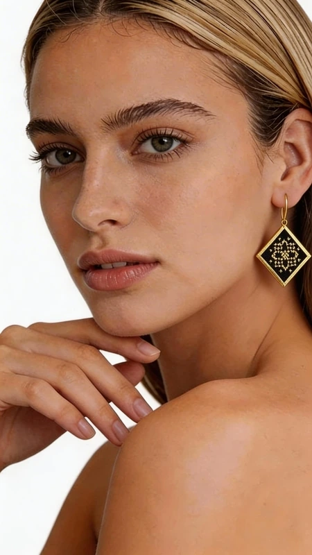 Κεντητά σκουλαρίκια statement με γεωμετρικά σχέδια από χρυσοκλωστή σε μαύρο - SKOUL-4708 | Candiashop Boutique, Τα statement κεντητά σκουλαρίκια με γεωμετρικά σχέδια από χρυσοκλωστή σε μαύρο φόντο είναι η τέλεια επιλογή για κάθε γυναίκα που αναζητά εντυπωσιακά και μοναδικά κοσμήματα. Σχεδιασμένα από την Ελληνίδα Σχεδιάστρια Κοσμημάτων Αικατερίνη Χαλκιαδάκη, αυτά τα χειροποίητα σκουλαρίκια συνδυάζουν την παραδοσιακή τέχνη του κεντήματος με σύγχρονο γεωμετρικό design. Κάθε σκουλαρίκι διαθέτει τετραγωνικό σχήμα με περίτεχνα χρυσά κεντήματα που σχηματίζουν εκλεπτυσμένα γεωμετρικά μοτίβα πάνω σε μαύρο υπόστρωμα. Η χρυσοκλωστή δημιουργεί υπέροχες αντανακλάσεις φωτός, προσδίδοντας λάμψη και κομψότητα σε κάθε κίνηση. Τα κρεμαστά σκουλαρίκια έχουν ιδανικό μέγεθος για να κάνουν statement χωρίς να είναι υπερβολικά. Αυτά τα μοντέρνα σκουλαρίκια είναι ιδανικά για ιδιαίτερες περιστάσεις, γάμους, βραδινές εξόδους αλλά και για να προσδώσουν μια πινελιά κομψότητας στην καθημερινότητά σας. Συνδυάζονται άψογα με μαύρα, χρυσά ή έντονα χρώματα. Υλικό: Ορείχαλκος, Ύφασμα Φροντίστε τα κεντητά σκουλαρίκια σας αποθηκεύοντάς τα σε στεγνό μέρος και αποφεύγοντας την επαφή με αρώματα και καλλυντικά.