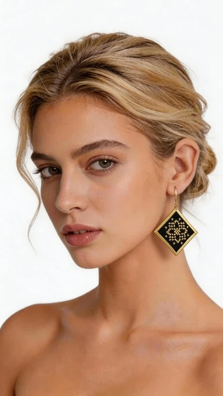 Κεντητά σκουλαρίκια statement με γεωμετρικά σχέδια από χρυσοκλωστή σε μαύρο - SKOUL-4708 | Candiashop Boutique, Τα statement κεντητά σκουλαρίκια με γεωμετρικά σχέδια από χρυσοκλωστή σε μαύρο φόντο είναι η τέλεια επιλογή για κάθε γυναίκα που αναζητά εντυπωσιακά και μοναδικά κοσμήματα. Σχεδιασμένα από την Ελληνίδα Σχεδιάστρια Κοσμημάτων Αικατερίνη Χαλκιαδάκη, αυτά τα χειροποίητα σκουλαρίκια συνδυάζουν την παραδοσιακή τέχνη του κεντήματος με σύγχρονο γεωμετρικό design. Κάθε σκουλαρίκι διαθέτει τετραγωνικό σχήμα με περίτεχνα χρυσά κεντήματα που σχηματίζουν εκλεπτυσμένα γεωμετρικά μοτίβα πάνω σε μαύρο υπόστρωμα. Η χρυσοκλωστή δημιουργεί υπέροχες αντανακλάσεις φωτός, προσδίδοντας λάμψη και κομψότητα σε κάθε κίνηση. Τα κρεμαστά σκουλαρίκια έχουν ιδανικό μέγεθος για να κάνουν statement χωρίς να είναι υπερβολικά. Αυτά τα μοντέρνα σκουλαρίκια είναι ιδανικά για ιδιαίτερες περιστάσεις, γάμους, βραδινές εξόδους αλλά και για να προσδώσουν μια πινελιά κομψότητας στην καθημερινότητά σας. Συνδυάζονται άψογα με μαύρα, χρυσά ή έντονα χρώματα. Υλικό: Ορείχαλκος, Ύφασμα Φροντίστε τα κεντητά σκουλαρίκια σας αποθηκεύοντάς τα σε στεγνό μέρος και αποφεύγοντας την επαφή με αρώματα και καλλυντικά.