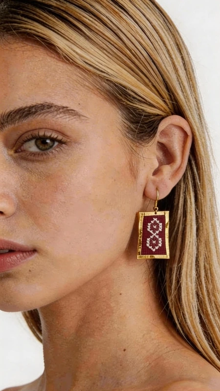 Κεντητά σκουλαρίκια statement με γεωμετρικά σχέδια από χρυσοκλωστή σε μπορντό - SKOUL-4704 | Candiashop Boutique, Τα statement κεντητά σκουλαρίκια με γεωμετρικά σχέδια σε μπορντό χρώμα αποτελούν τον τέλειο συνδυασμό παραδοσιακής τέχνης και σύγχρονης αισθητικής. Κατασκευασμένα από χρυσοκλωστή υψηλής ποιότητας, αυτά τα εντυπωσιακά σκουλαρίκια έχουν σχεδιαστεί από την Ελληνίδα Σχεδιάστρια Κοσμημάτων Αικατερίνη Χαλκιαδάκη, αποτυπώνοντας την αυθεντική ελληνική κοσμηματοτεχνία. Τα ορθογώνια κεντητά σκουλαρίκια διαθέτουν πολύπλοκα γεωμετρικά μοτίβα που δημιουργούν μια εκλεπτυσμένη vintage αισθητική. Το βαθύ μπορντό χρώμα συνδυάζεται αρμονικά με τις χρυσές λεπτομέρειες, δημιουργώντας ένα luxurious αποτέλεσμα που ταιριάζει τέλεια σε κάθε περίσταση. Η χειροποίητη κατασκευή εγγυάται την μοναδικότητα κάθε κομματιού, ενώ το ελαφρύ τους βάρος τα καθιστά ιδανικά για όλη την ημέρα. Αυτά τα boho σκουλαρίκια αποτελούν την τέλεια επιλογή για γάμους, ειδικές εκδηλώσεις ή για να προσθέσετε μια δόση κομψότητας στην καθημερινότητά σας. Υλικό: Ορείχαλκος, Ύφασμα Φροντίστε τα σκουλαρίκιά σας αποφεύγοντας την επαφή με νερό και αρώματα. Φυλάσσετε τα σε στεγνό μέρος για να διατηρήσετε τη λάμψη τους.