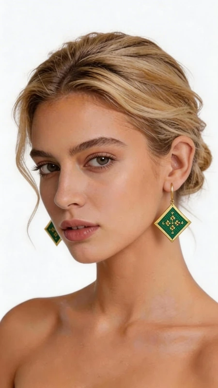 Κεντητά σκουλαρίκια statement με γεωμετρικά σχέδια από χρυσοκλωστή σε πράσινο - SKOUL-4713 | Candiashop Boutique, Αυτά τα εντυπωσιακά κεντητά σκουλαρίκια statement με γεωμετρικό σχέδιο θα γίνουν το απόλυτο αξεσουάρ για κάθε σας εμφάνιση. Η τετραγωνική τους φόρμα σε πράσινη απόχρωση με χρυσές λεπτομέρειες δημιουργεί μια μοναδική αισθητική που συνδυάζει το μοντέρνο στυλ με την παραδοσιακή τέχνη της κεντητικής. Σχεδιασμένα από την Ελληνίδα Σχεδιάστρια Κοσμημάτων Αικατερίνη Χαλκιαδάκη, αυτά τα χειροποίητα σκουλαρίκια ξεχωρίζουν για την εξαιρετική ποιότητα της χρυσοκλωστής και τη σύγχρονη ερμηνεία των γεωμετρικών μοτίβων. Το πράσινο χρώμα προσδίδει φρεσκάδα και ζωντάνια, ενώ οι χρυσές λεπτομέρειες αναδεικνύουν την κομψότητα του σχεδίου. Τα κρεμαστά αυτά σκουλαρίκια είναι ιδανικά για βραδινές εξόδους, ειδικές περιστάσεις ή όταν θέλετε να προσθέσετε μια δόση στυλ στην καθημερινή σας εμφάνιση. Η μοναδική τους φόρμα και το χρωματικό τους σχήμα τα καθιστούν απόλυτα versatile, συνδυάζονται τέλεια με μονόχρωμα outfits και προσδίδουν έναν εντυπωσιακό χαρακτήρα. Υλικό: Ορείχαλκος, Ύφασμα Φροντίστε τα σκουλαρίκια σας αποθηκεύοντάς τα σε στεγνό μέρος και καθαρίζοντάς τα απαλά με μαλακό πανί.