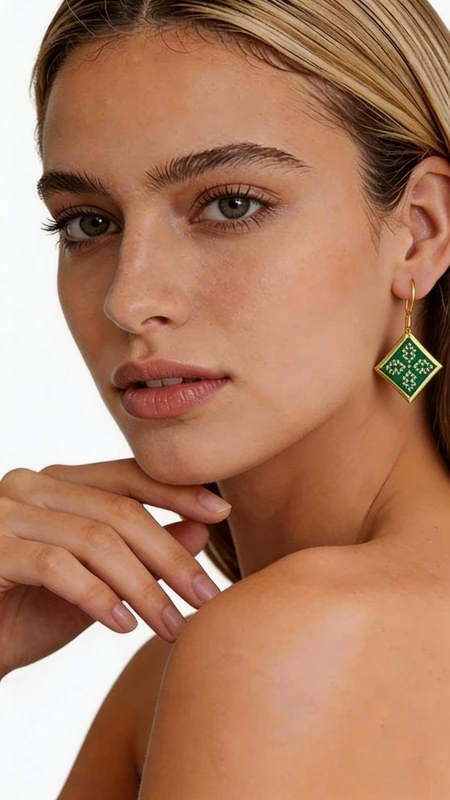 Κεντητά σκουλαρίκια statement με γεωμετρικά σχέδια από χρυσοκλωστή σε πράσινο - SKOUL-4714 | Candiashop Boutique, Εντυπωσιακά κεντητά σκουλαρίκια statement που συνδυάζουν την παραδοσιακή τέχνη του κεντήματος με σύγχρονο γεωμετρικό design. Σχεδιασμένα από την Ελληνίδα Σχεδιάστρια Κοσμημάτων Αικατερίνη Χαλκιαδάκη, αυτά τα μοναδικά χειροποίητα σκουλαρίκια σε πράσινο χρώμα θα γίνουν το κεντρικό σημείο κάθε σας εμφάνισης. Το εκλεπτυσμένο ρομβοειδές σχήμα με τα λεπτομερή κεντητά μοτίβα από χρυσοκλωστή δημιουργεί μια κομψή αντίθεση με το έντονο πράσινο χρώμα. Κάθε σκουλαρίκι είναι χειροποίητο με ιδιαίτερη προσοχή στη λεπτομέρεια, συνδυάζοντας folklore design elements με μοντέρνα αισθητική. Ιδανικά για γάμο, ειδικές εκδηλώσεις ή όταν θέλετε να προσθέσετε μια δόση χρώματος και κομψότητας στην καθημερινότητά σας. Το ελαφρύ τους βάρος τα καθιστά άνετα για ολοήμερη χρήση. Συντηρήστε τα σκουλαρίκια σε στεγνό χώρο, αποφεύγοντας την επαφή με νερό και χημικά προϊόντα για να διατηρήσουν τη λάμψη και την ομορφιά τους.